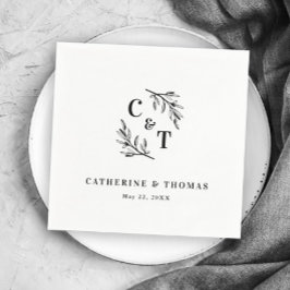 Elegant Monogram Groene Bladeren Bruiloft Servet