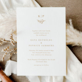 Elegant Monogram Groene Bladeren Eenvoudige Trouwd Kaart
