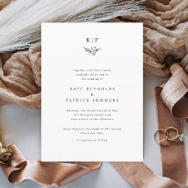 Elegant Monogram Groene Bladeren Eenvoudige Trouwd Kaart