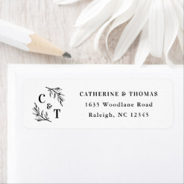 Elegant Monogram Groene Bladeren Retouradres  Etiket