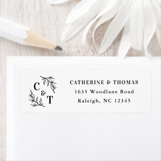 Elegant Monogram Groene Bladeren Retouradres Etiket (Insitu)