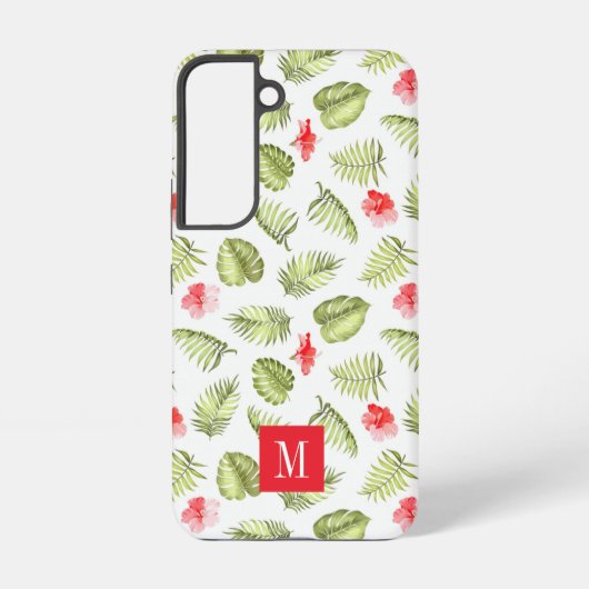 Elegant Monogram Groene Botanische Palmbladeren Samsung Galaxy Hoesje (Achterkant)