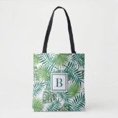 Elegant Monogram Groene Botanische Palmbladeren Tote Bag (Voorkant)