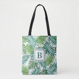 Elegant Monogram Groene Botanische Palmbladeren Tote Bag