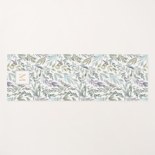 Elegant Monogram Groene Botanische Waterverf Yogamat (Voorkant (horizontaal))