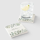 Elegant monogram groene eucalyptus tropische blade stenen onderzetter (Zijkant)