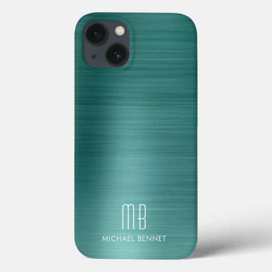 Elegant Monogram Groene Geborstelde Metaal Case-Mate iPhone Case (Achterkant)