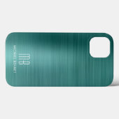Elegant Monogram Groene Geborstelde Metaal Case-Mate iPhone Case (Achterkant (horizontaal))