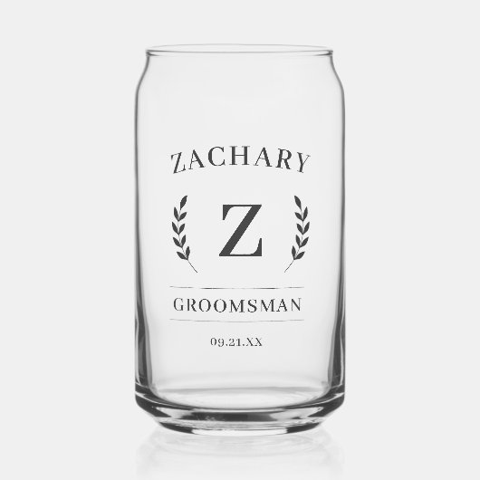 Elegant Monogram Groomsmen Gift Bruiloft Bier Blikvorm Glas (Voorkant)
