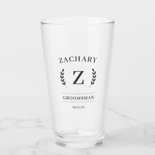 Elegant Monogram Groomsmen Gift Bruiloft Bier Glas (Voorkant)