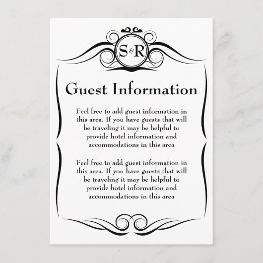 Elegant Monogram Guest-informatiekaart Informatiekaartje (Voorkant)