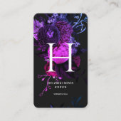 Elegant Monogram H Bloemen Roos Donkerblauw Paarse Visitekaartje (Voorkant)
