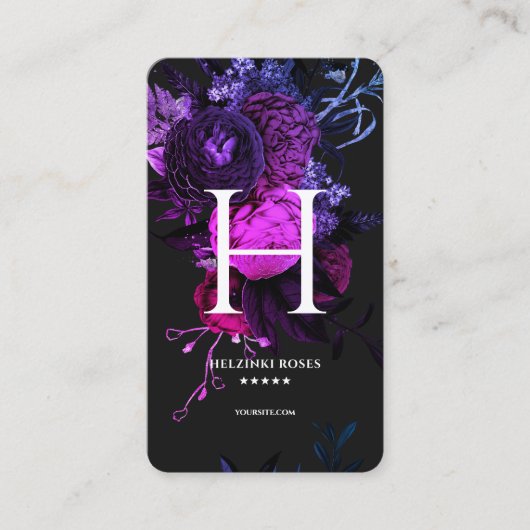 Elegant Monogram H Bloemen Roos Donkerblauw Paarse Visitekaartje (Voorkant)