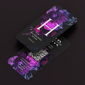Elegant Monogram H Bloemen Roos Donkerblauw Paarse Visitekaartje