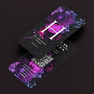 Elegant Monogram H Bloemen Roos Donkerblauw Paarse Visitekaartje