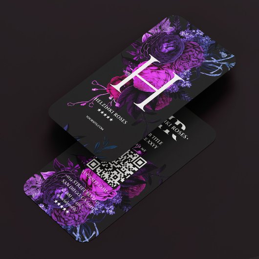 Elegant Monogram H Bloemen Roos Donkerblauw Paarse Visitekaartje