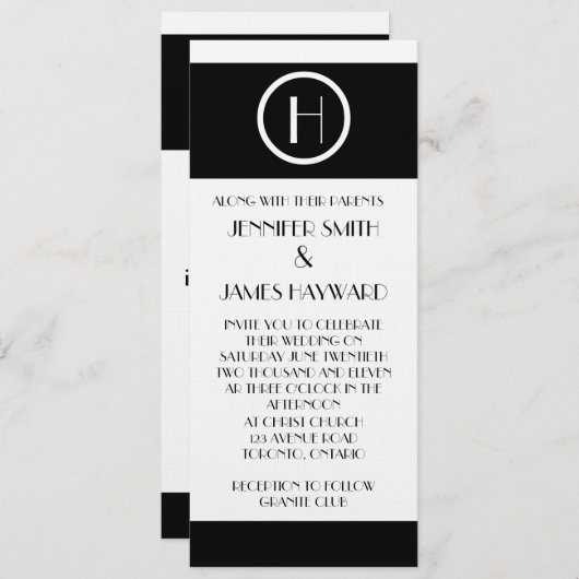 Elegant Monogram H Uitnodiging tot  bruiloft (Voorkant / Achterkant)