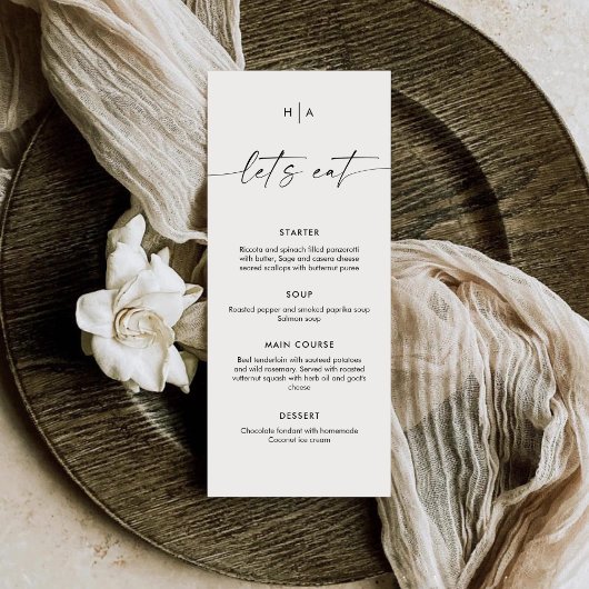 Elegant Monogram Handschrift Trouwdiner Menu