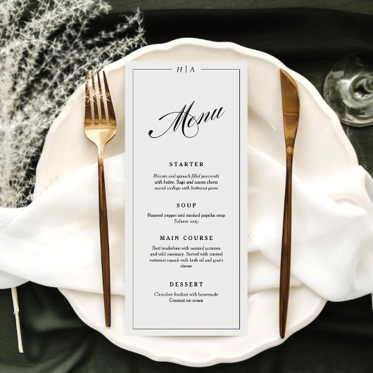 Elegant Monogram Handschrift Trouwdiner Menu
