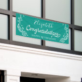 Elegant Monogram Happy Retirement Blue Spandoek (Buitenkant Gebouw)