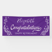 Elegant Monogram Happy Retirement Paars Spandoek (Horizontaal)