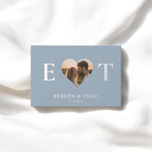 Elegant Monogram Hart Blauw Trouwen Gastboek Gastenboek