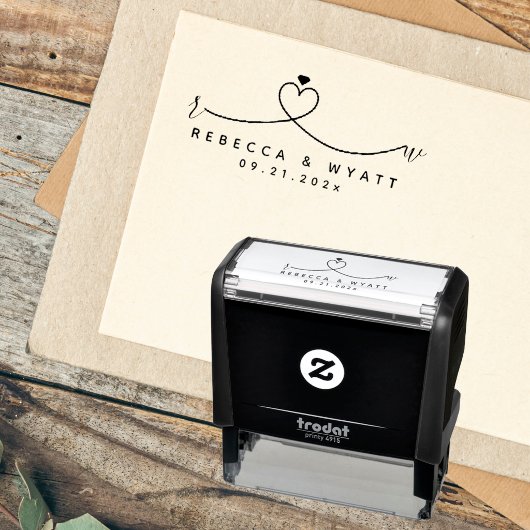 Elegant Monogram Hart Koppels Initiaal Bruiloft Zelfinktende Stempel
