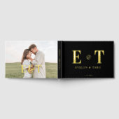 Elegant Monogram Hart Zwart Trouwen Gastenboek (Volledig)