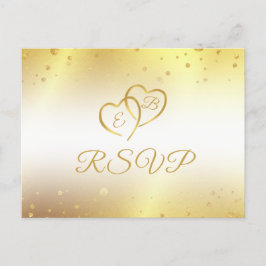 Elegant Monogram Harten Faux Metallic Gold RSVP Uitnodiging Briefkaart