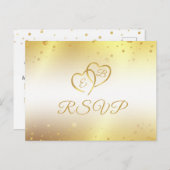 Elegant Monogram Harten Faux Metallic Gold RSVP Uitnodiging Briefkaart (Voorkant / Achterkant)