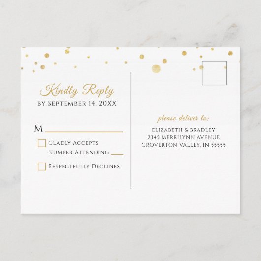 Elegant Monogram Harten Faux Metallic Gold RSVP Uitnodiging Briefkaart (Achterkant)