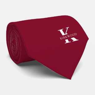 Elegant Monogram Helder Burgundyrood   Wit Stropdas