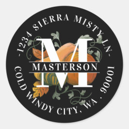 Elegant Monogram Herfst Oogst Retouradres Ronde Sticker