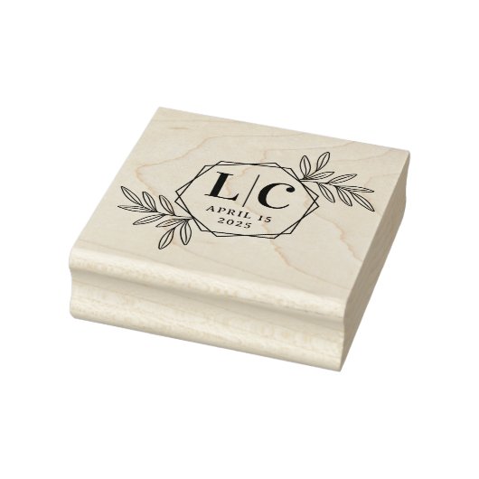 Elegant monogram hexagon grens groene bladeren rubberstempel (Stempel)