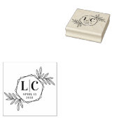 Elegant monogram hexagon grens groene bladeren rubberstempel (Gestempeld)