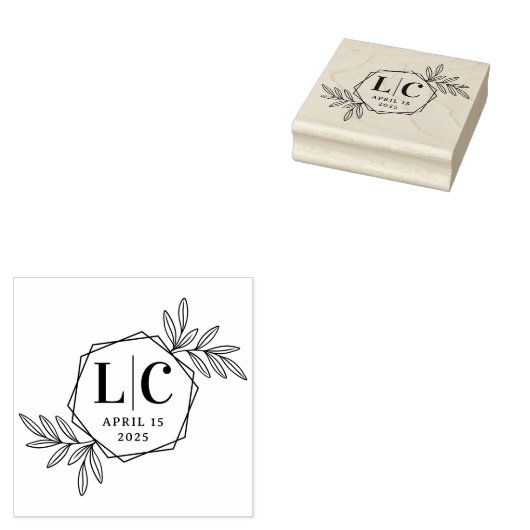 Elegant monogram hexagon grens groene bladeren rubberstempel (Gestempeld)