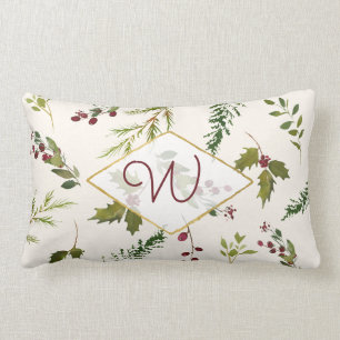 Elegant Monogram Holly Berry  Script Kussen