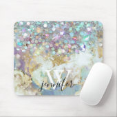 Elegant Monogram Holografisch Glitter Paars Galaxy Muismat (Met muis)