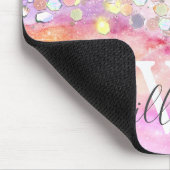 Elegant Monogram Holografisch Glitter Pink Galaxy Muismat (Hoek)