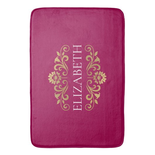 Elegant Monogram Hot Pink Gold Badmat (Voorkant Verticaal)