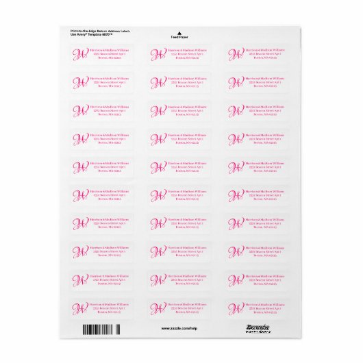 Elegant Monogram hot roze douane-retouradres Etiket (Full Sheet)