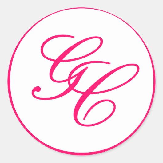 Elegant Monogram Hot Roze & Wit Bruiloft Sticker (Voorkant)