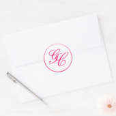 Elegant Monogram Hot Roze & Wit Bruiloft Sticker (Envelop)