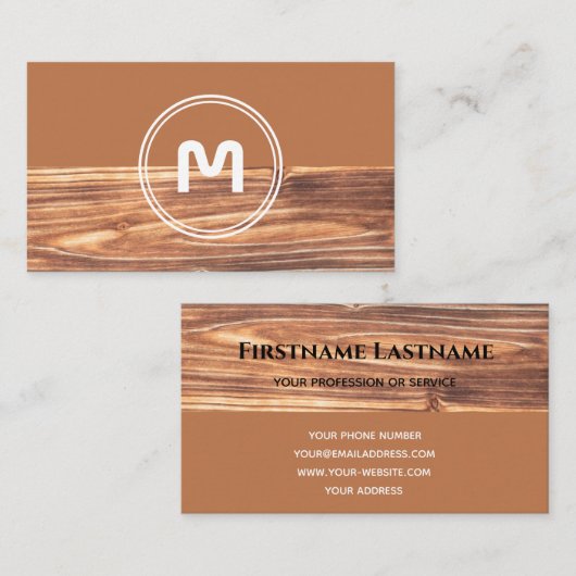 Elegant monogram hout met twee tinten bruin timesh visitekaartje (Voorkant / Achterkant)