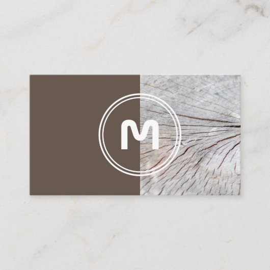 Elegant monogram hout met twee tonnen bruin tapent visitekaartje (Voorkant)