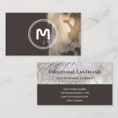 Elegant monogram hout met twee tonnen bruin tapent visitekaartje (Voorkant / Achterkant)