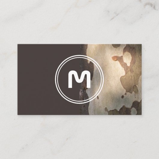 Elegant monogram hout met twee tonnen bruin tapent visitekaartje (Voorkant)