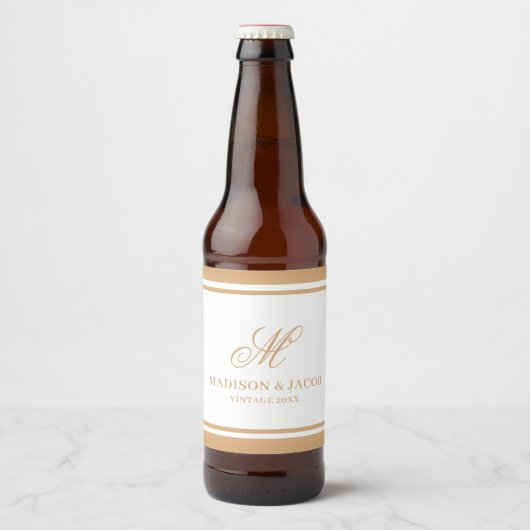 Elegant Monogram Huwelijk  Bier Etiket (Voorkant)