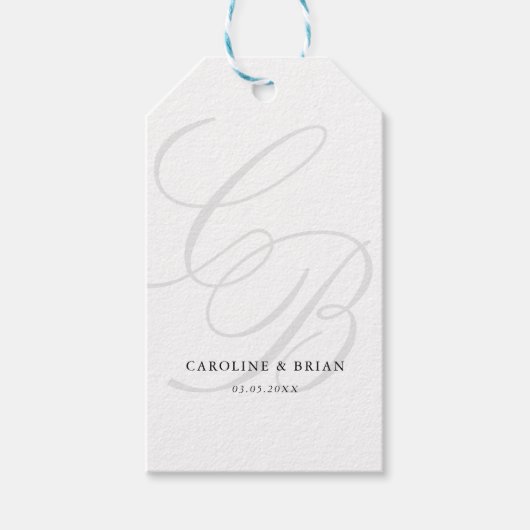 Elegant, Monogram, Huwelijk Cadeaulabel (Voorkant)