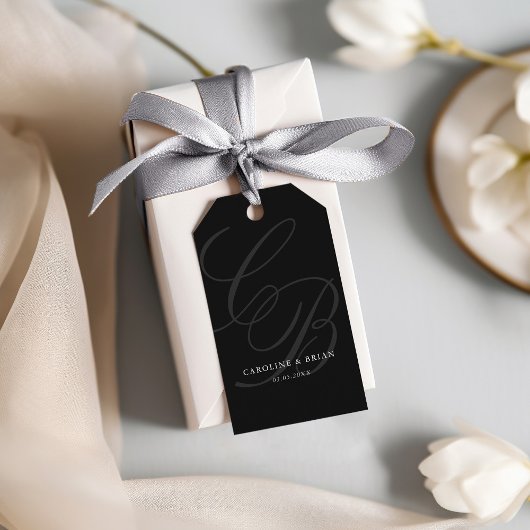 Elegant, Monogram, Huwelijk Cadeaulabel
